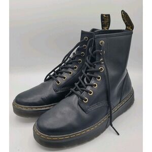 Dr. Martens Leather Zavala Lace Up Black Boots Combat Unisex Mens 8 Womens 9